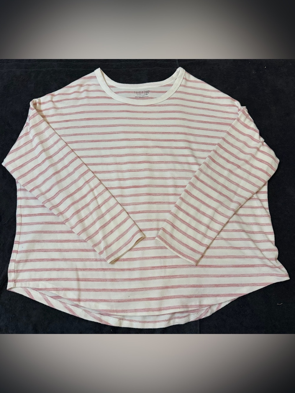 Time and Tru White and Pink Striped Long Sleeve Crew Tee